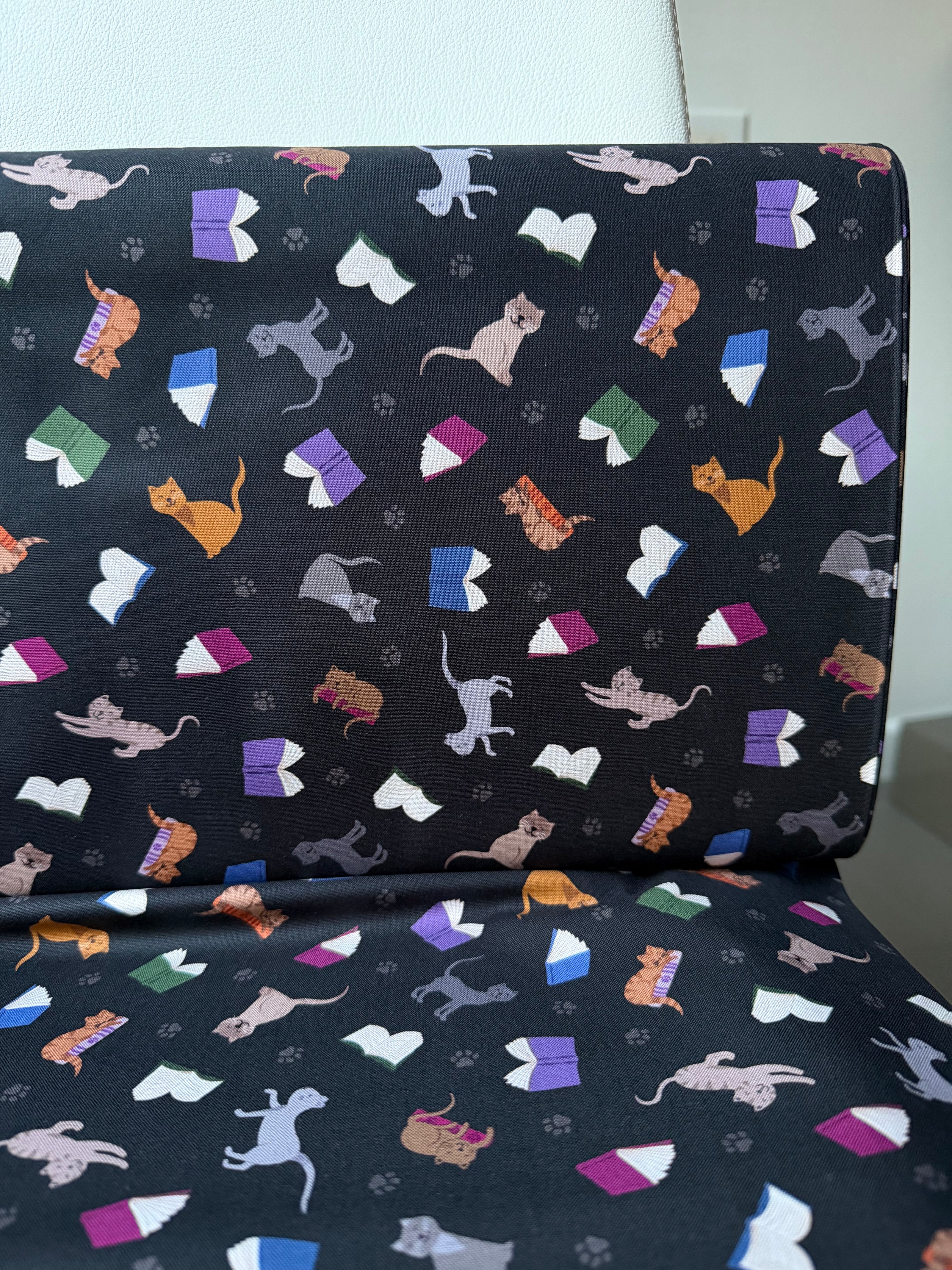 Cats, Books on Black- ‘The Purrrfect Book Club- Scattered Cats and Books” Lewis & Irene Cotton Fabric- 44” Wide