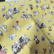 Funny Cats on Yellow Cotton Fabric- Kokka- Japanese- 44” Wide
