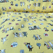 Funny Cats on Yellow Cotton Fabric- Kokka- Japanese- 44” Wide