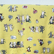 Funny Cats on Yellow Cotton Fabric- Kokka- Japanese- 44” Wide