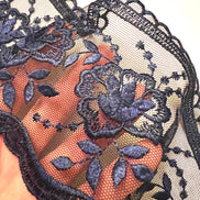 Navy Blue Floral Embroidery on Tulle- Lace Trim 3519- 4 1/8