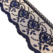 Navy Blue Floral Embroidery on Tulle- Lace Trim 3519- 4 1/8