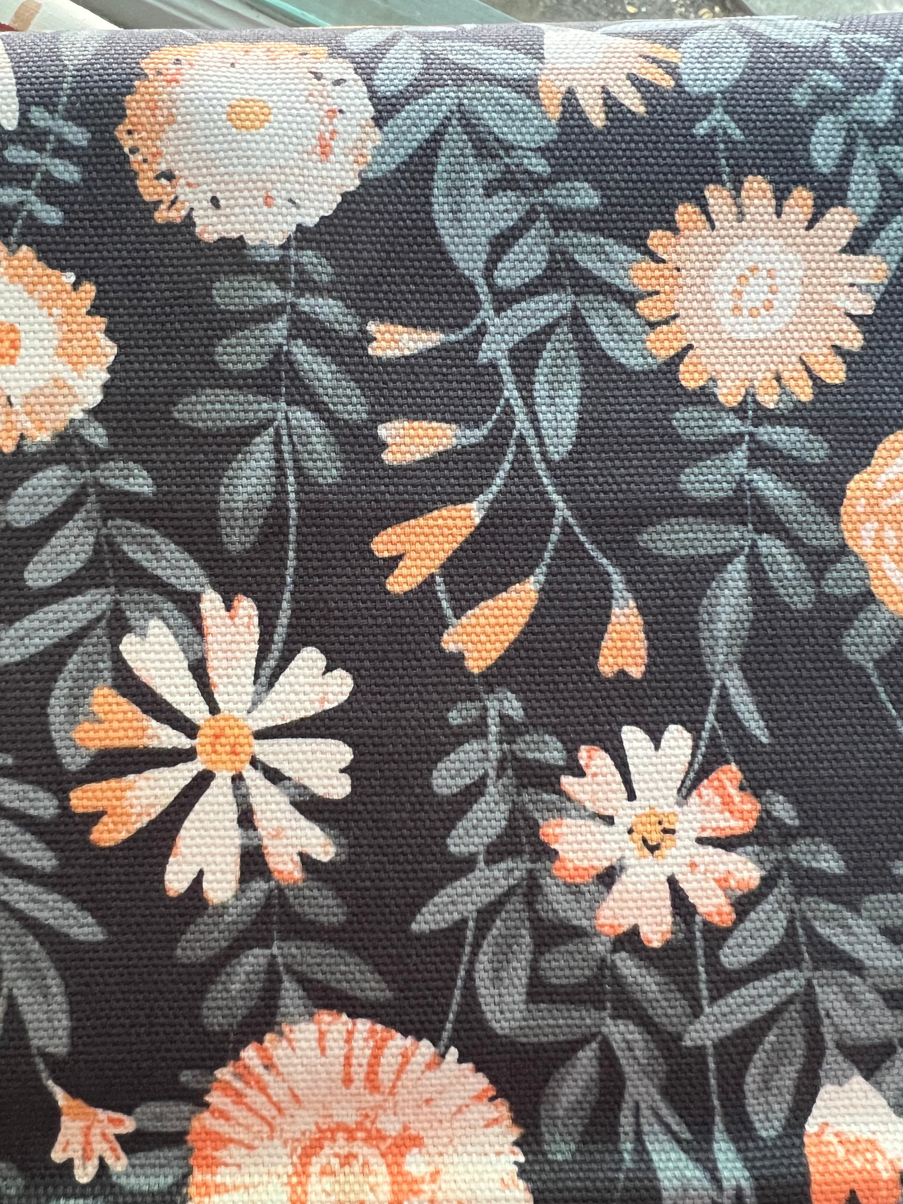 Apricot, Slate Blue Floral on Charcoal 