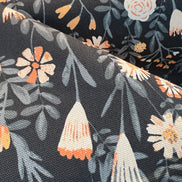 Apricot, Slate Blue Floral on Charcoal 