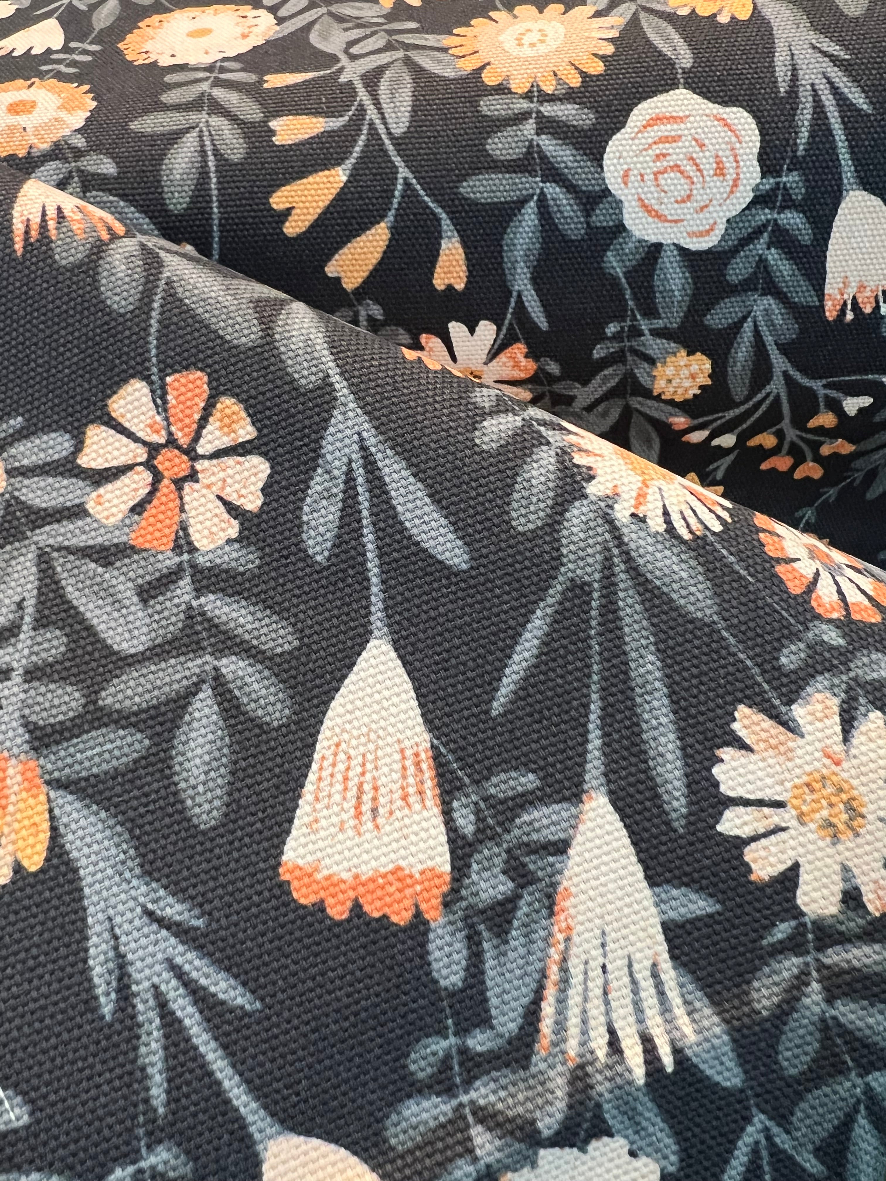 Apricot, Slate Blue Floral on Charcoal 