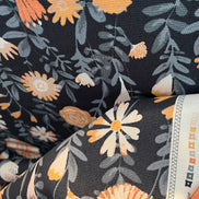 Apricot, Slate Blue Floral on Charcoal 