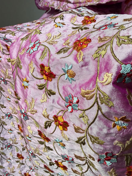 European Embroidery on Orchid Colored Silk- 55" (1737)