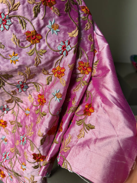 European Embroidery on Orchid Colored Silk- 55" (1737)