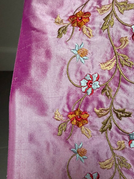 European Embroidery on Orchid Colored Silk- 55" (1737)