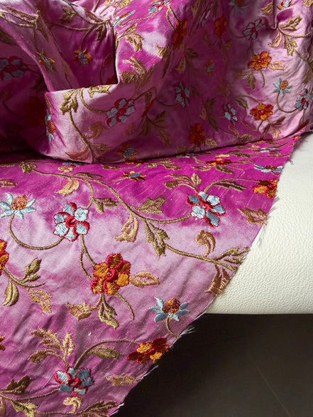 European Embroidery on Orchid Colored Silk- 55" (1737)