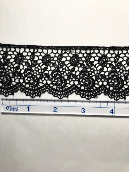 Roses Guipure Scalloped Trim- Black- 2"- 3737