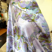 Purple, Chartreuse Floral on Pale Lilac- Silk Charmeuse- 53” Wide (1734)