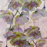 Purple, Chartreuse Floral on Pale Lilac- Silk Charmeuse- 53” Wide (1734)