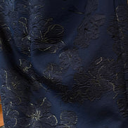 Dark Navy, Dark Metallic Silver Silk Blend Floral Brocade- 55” Wide (1735)