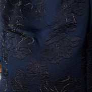 Dark Navy, Dark Metallic Silver Silk Blend Floral Brocade- 55” Wide (1735)