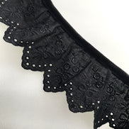 Black Flowers and Bows Eyelet- Broderie Anglaise- Lace Trim 5297