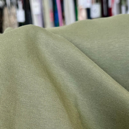 Green “Olive” Avalon 1x1 Rib Knit Cotton Fabric- 68” Wide