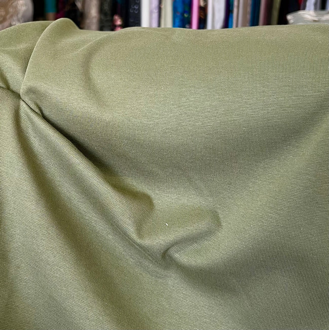 Green “Olive” Avalon 1x1 Rib Knit Cotton Fabric- 68” Wide