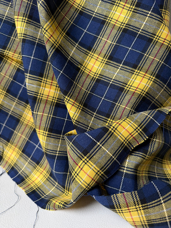 Sevenberry: Red, Dark Blue, Yellow Classic Plaid Twill- Lightweight Cotton- 57” Wide