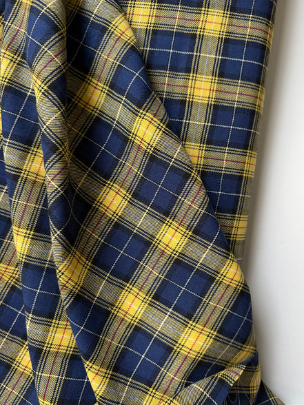 Sevenberry: Red, Dark Blue, Yellow Classic Plaid Twill- Lightweight Cotton- 57” Wide