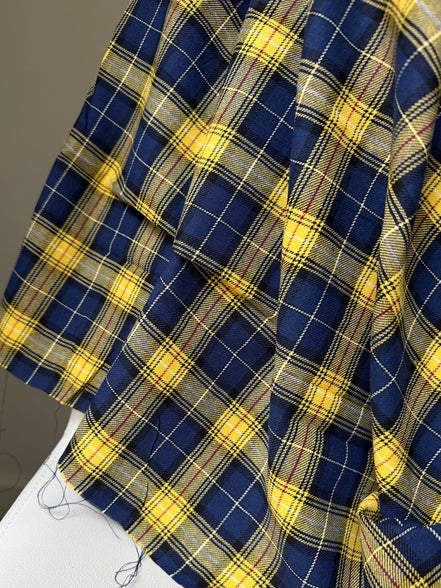 Sevenberry: Red, Dark Blue, Yellow Classic Plaid Twill- Lightweight Cotton- 57” Wide