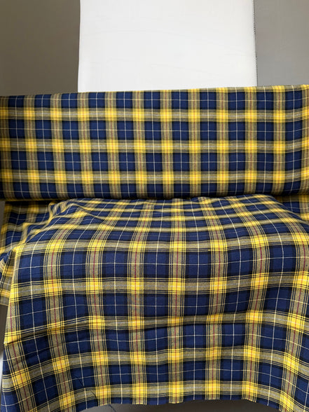 Sevenberry: Red, Dark Blue, Yellow Classic Plaid Twill- Lightweight Cotton- 57” Wide