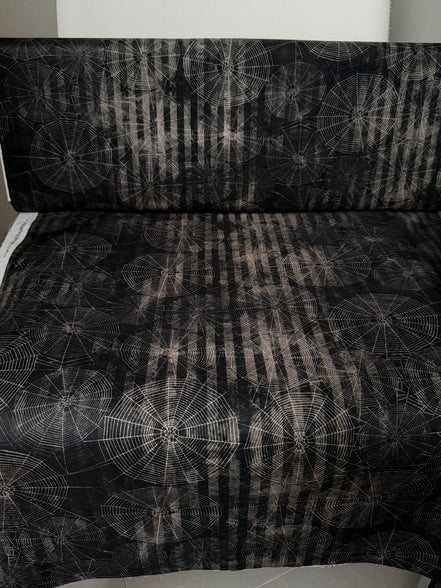 Cobwebs, Spider Webs- “Dreadful Delights Licorice"- Black- 44” Wide- Cotton Fabric- Halloween
