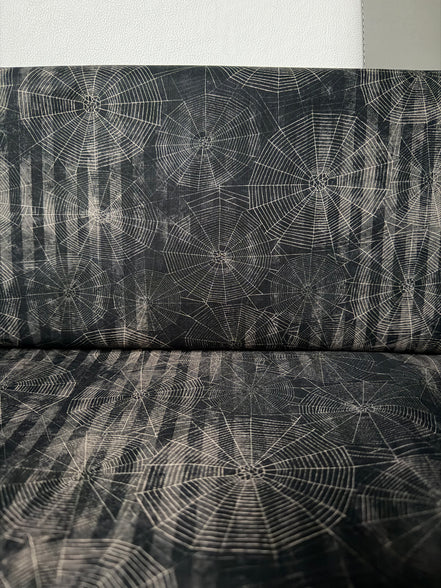 Cobwebs, Spider Webs- “Dreadful Delights Licorice"- Black- 44” Wide- Cotton Fabric- Halloween