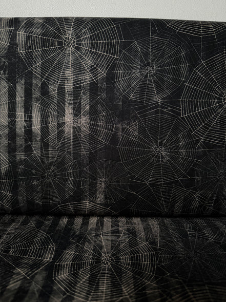Cobwebs, Spider Webs- “Dreadful Delights Licorice"- Black- 44” Wide- Cotton Fabric- Halloween
