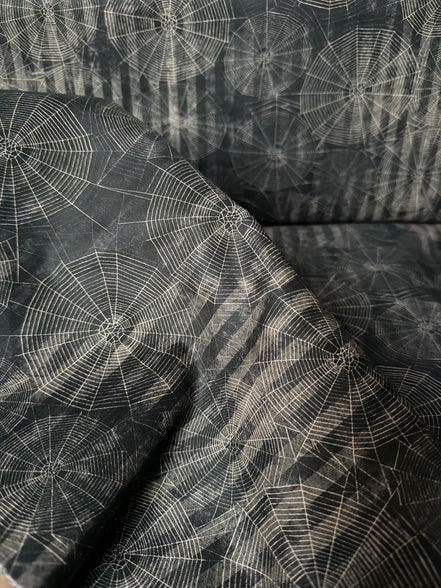 Cobwebs, Spider Webs- “Dreadful Delights Licorice"- Black- 44” Wide- Cotton Fabric- Halloween