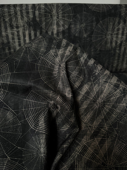 Cobwebs, Spider Webs- “Dreadful Delights Licorice"- Black- 44” Wide- Cotton Fabric- Halloween