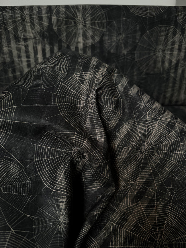 Cobwebs, Spider Webs- “Dreadful Delights Licorice"- Black- 44” Wide- Cotton Fabric- Halloween