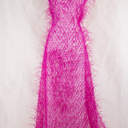 Hot Pink Ostrich Feathers and Faceted Bugle Beads on Viscose Fabric- 39” Wide- (1736)
