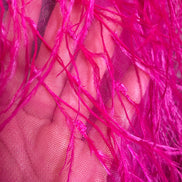 Hot Pink Ostrich Feathers and Faceted Bugle Beads on Viscose Fabric- 39” Wide- (1736)