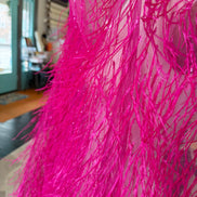 Hot Pink Ostrich Feathers and Faceted Bugle Beads on Viscose Fabric- 39” Wide- (1736)