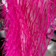 Hot Pink Ostrich Feathers and Faceted Bugle Beads on Viscose Fabric- 39” Wide- (1736)