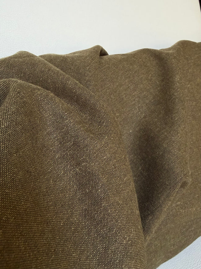 Brussels Washer Yarn Dye- Linen Rayon Blend- Dark Green-Brown “Fern"- 52" Wide
