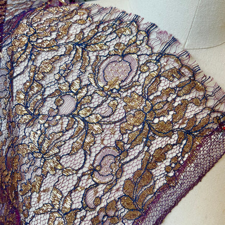 Gold on Eggplant French Chantilly Lace- 37" (612)