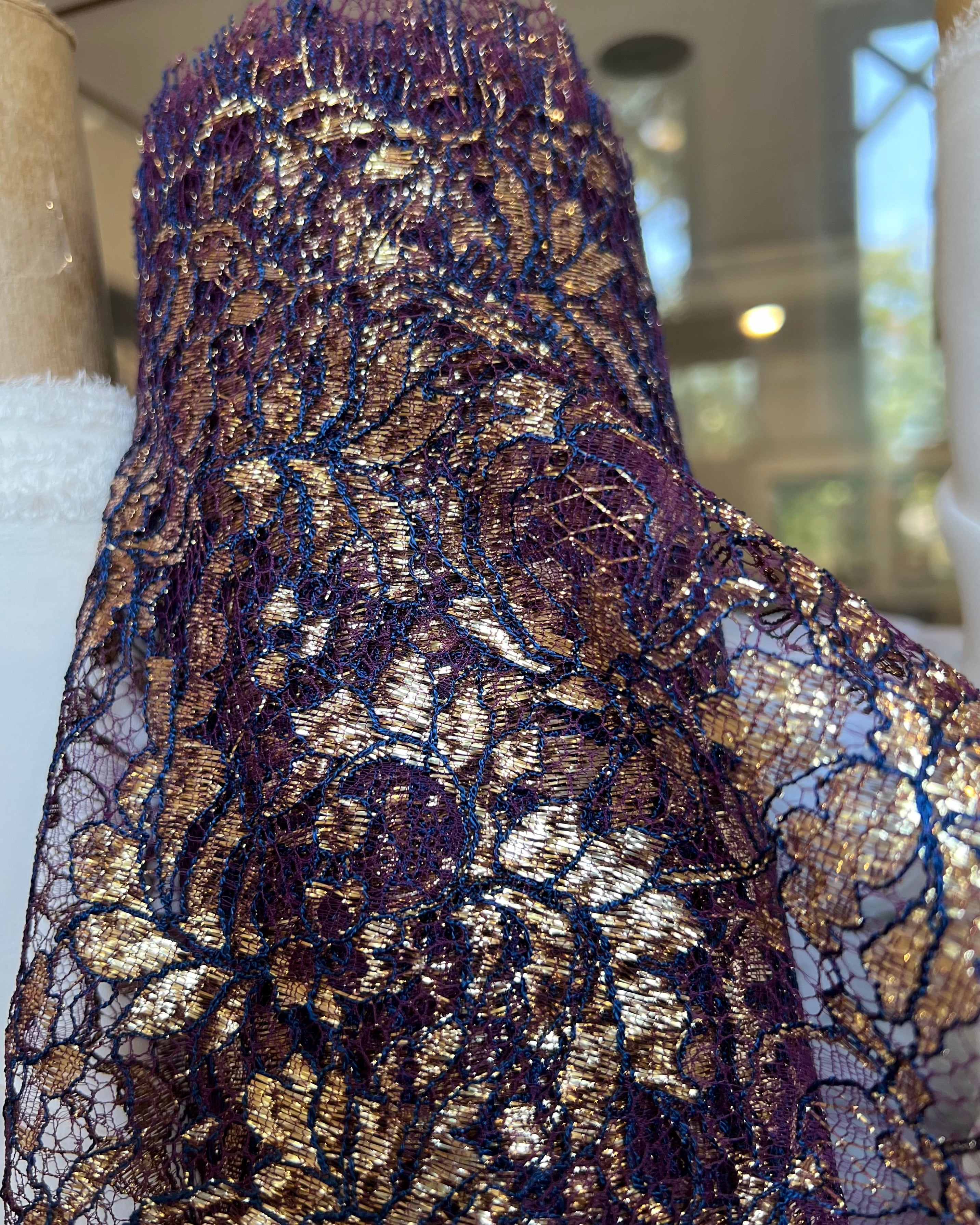 Gold on Eggplant French Chantilly Lace- 37