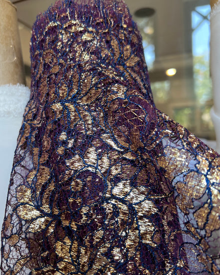 Gold on Eggplant French Chantilly Lace- 37" (612)
