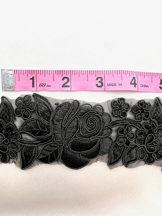 Black Roses Lace Trim- 2 1/2" Wide 11056