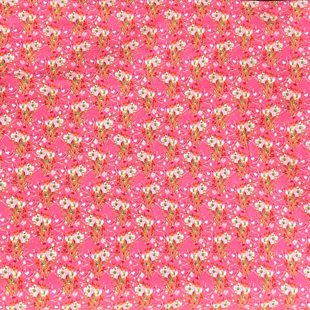 Pink and White Floral Jersey Knit Cotton Fabric- "Rosette Square"- 58"