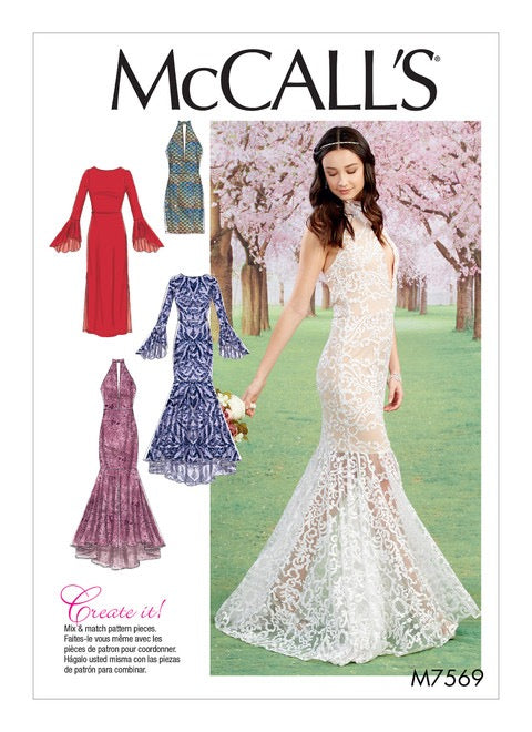 McCall's Sewing Pattern Misses' Column and Trumpet Dresses with Bodice and Sleeve Variations- M7569- 6-8-10-12-14