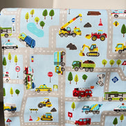 Cosmo Light Blue Buses, Tractors, Trucks, Bulldozers- 43” Wide Cotton Fabric- COSSP2611-11b