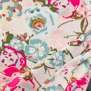 Pink, Fuchsia, Green and Gray Floral Jersey Knit Cotton Fabric- 