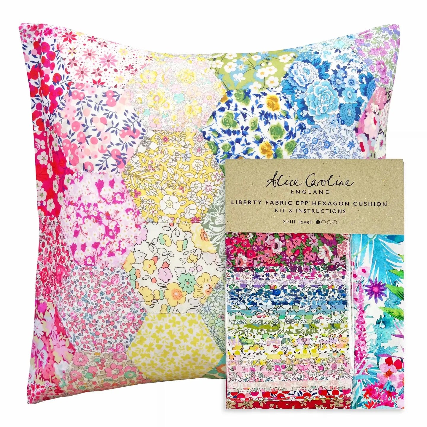 Alice Caroline- Liberty Tana Lawn® Fabric Rainbow Epp Hexagon Cushion Kit