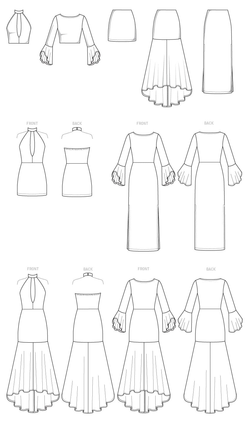 McCall's Sewing Pattern Misses' Column and Trumpet Dresses with Bodice and Sleeve Variations- M7569- 6-8-10-12-14