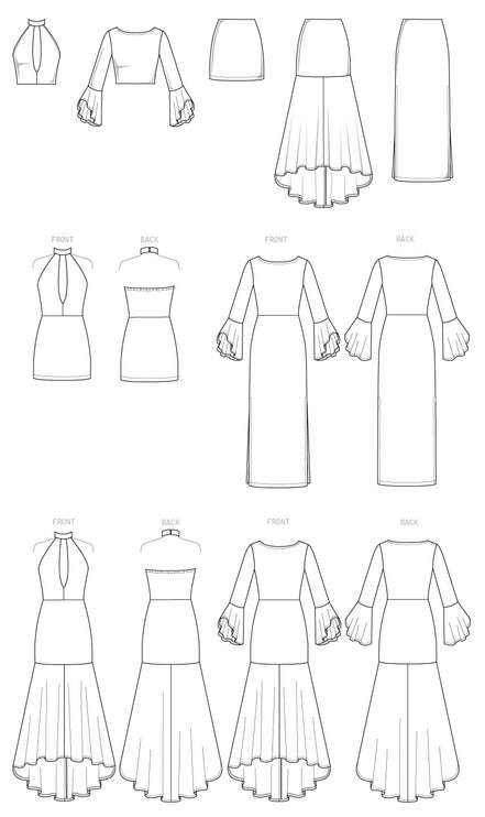 McCall's Sewing Pattern Misses' Column and Trumpet Dresses with Bodice and Sleeve Variations- M7569- 6-8-10-12-14