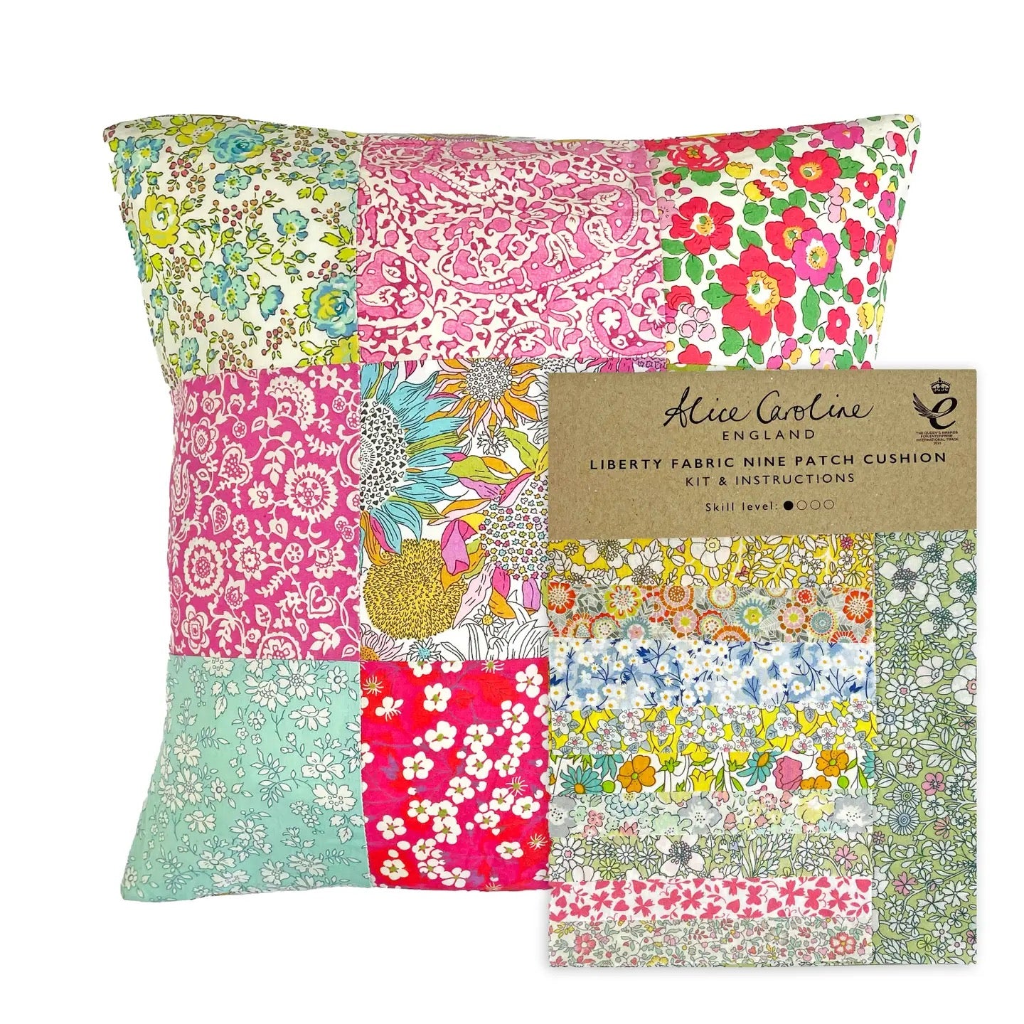Alice Caroline- Liberty Tana Lawn Fabric Mixed Colours 9 Patch Cushion Kit