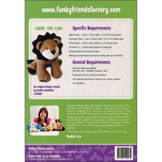 Larry the Lion Paper Pattern By Funky Friends Factory- Making Stuffed Toy Lion